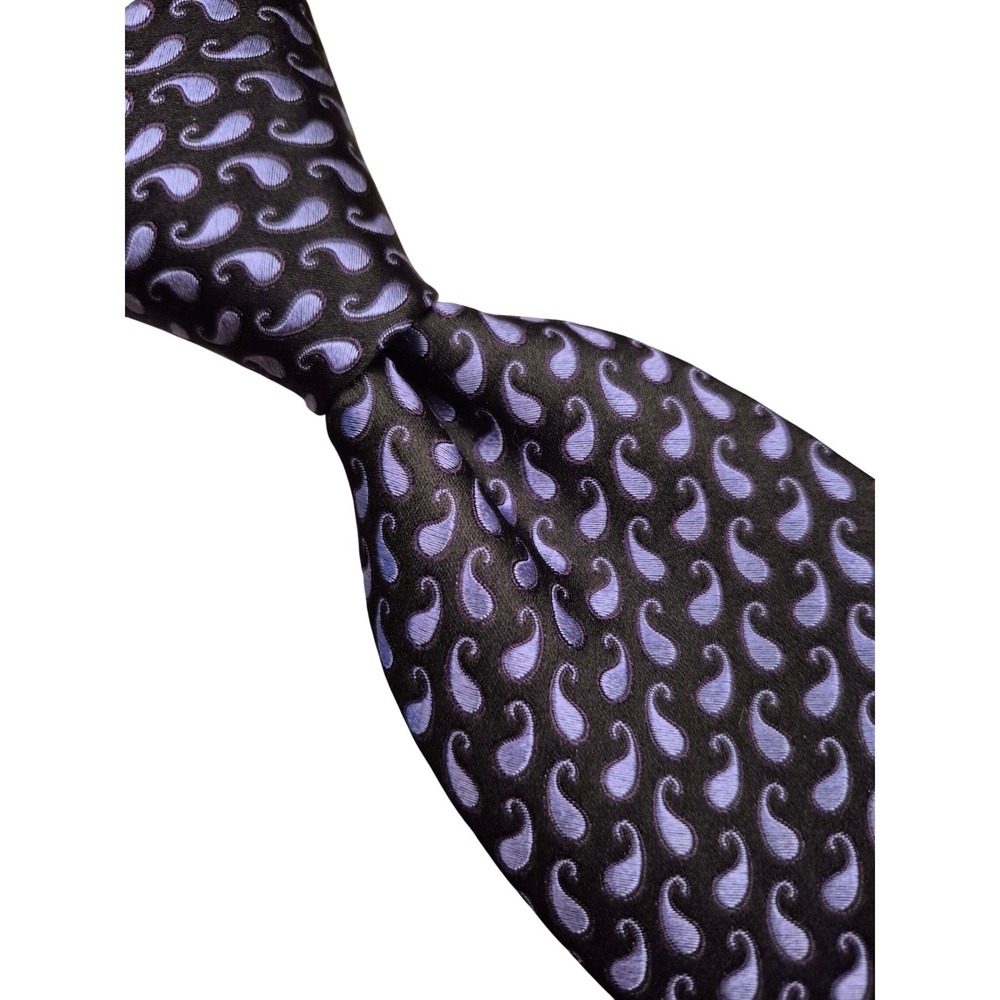 Ike‎ Behar New York Mens Silk Tie Purple Lavender Paisley Black Hand Tailored